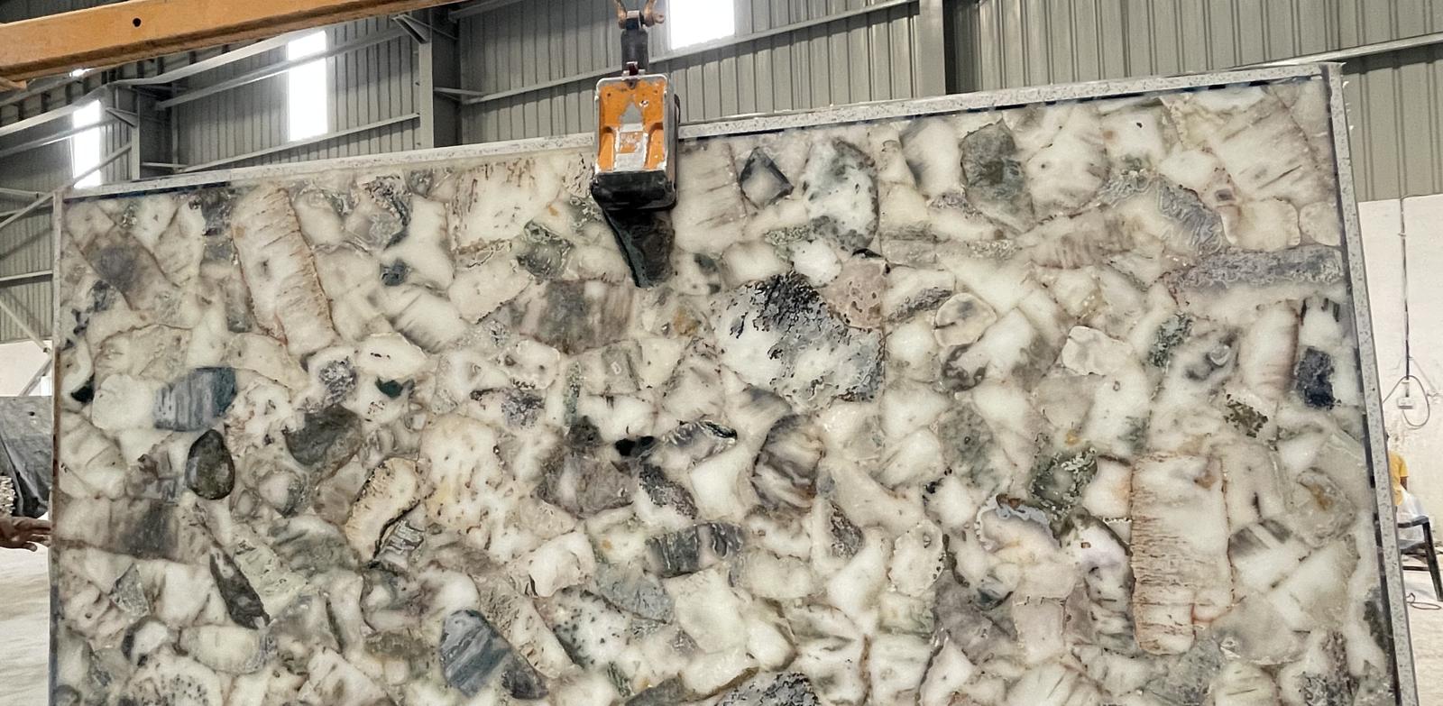Close view of an engineered semi-precious stone slab