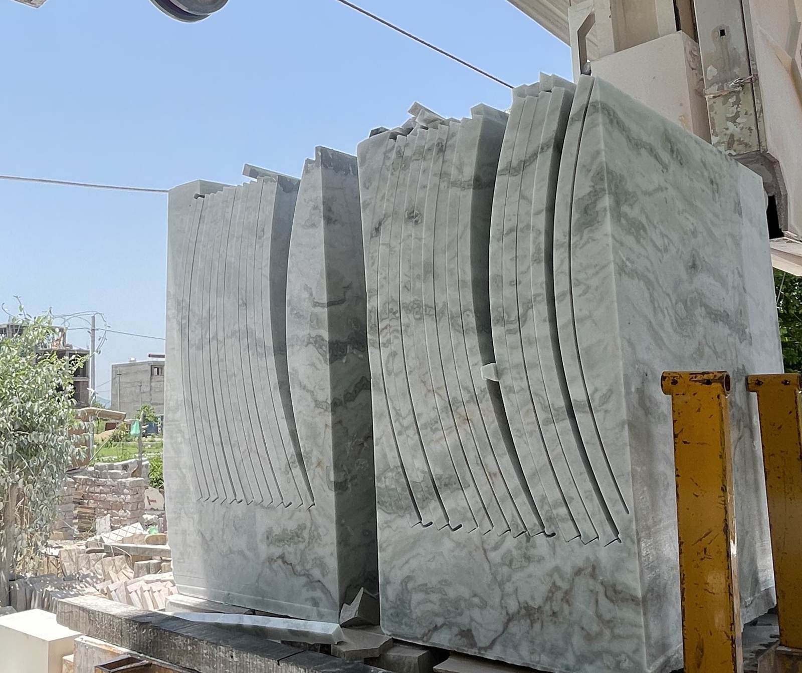 Freshly sawn face of a stone block